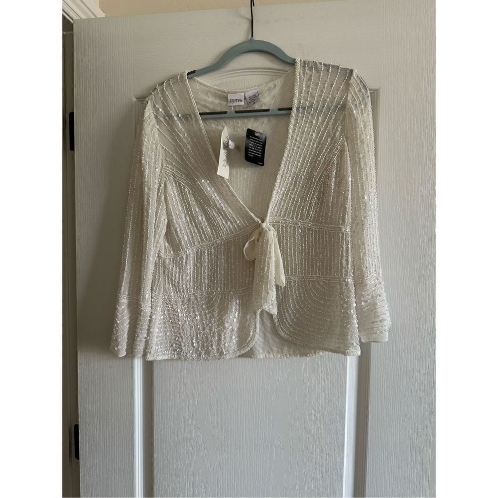 Together Women's White Embroidered Front Tie Blouse Size 12